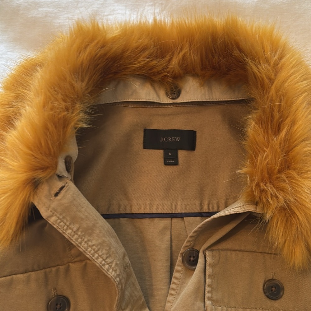 J CREW Khaki Peplum Chino Jacket With Removable Faux Fur Collar - Picture 5 of 8